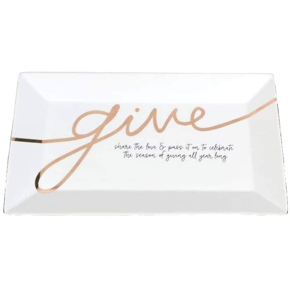 GIVE Serving Platter Giving Plate Holiday Table White Gold